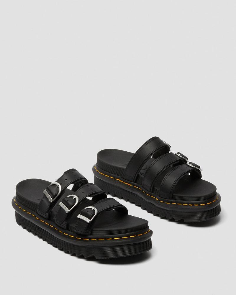 Women's Dr Martens Blaire Leather Slide Sandals Black | AU 316OKI